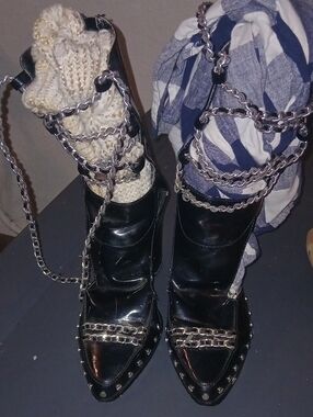 June Ambrose "Bridgette" Chain Harness Boot With Studs